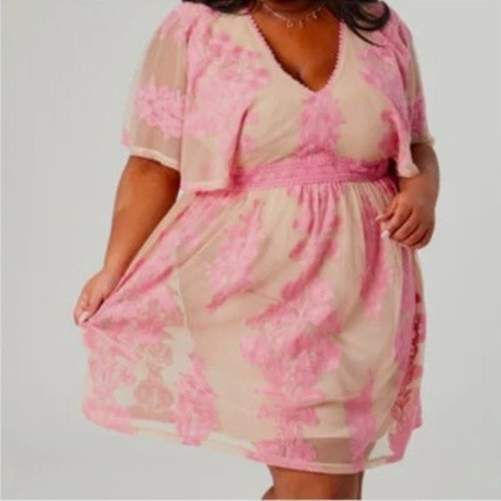 A Beautiful Soul Sz B (2X 18/20) "Stanwyck" Mauve embroidered overlay mini Dress